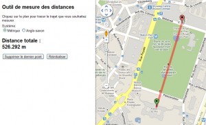 Exemple d'utilisation de l'outil de mesure à vol d'oiseau de Google Maps