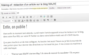 Pour le blog MAJW, rédaction de l'article making-of