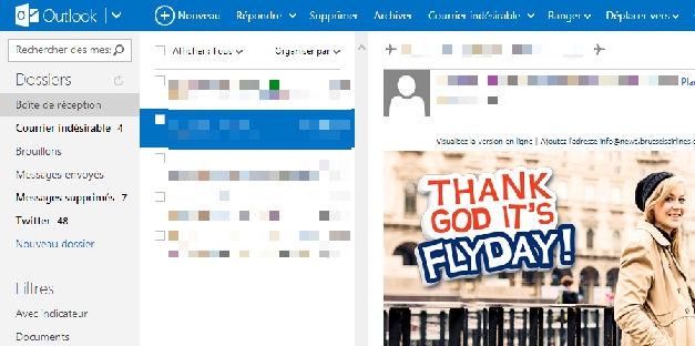 Voila ce que donne le volet d'outlook.com