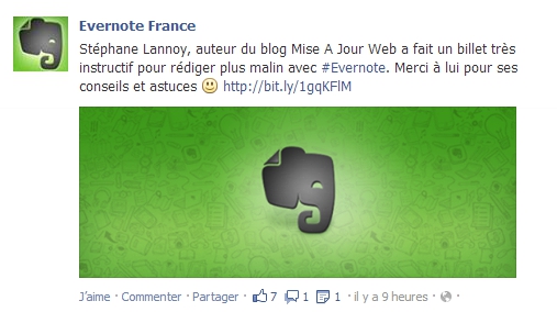 Partage d'un article du blog par Evernote France