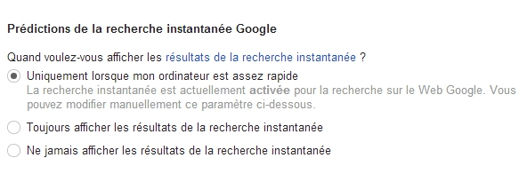 Moduler la recherche instantanée de Google