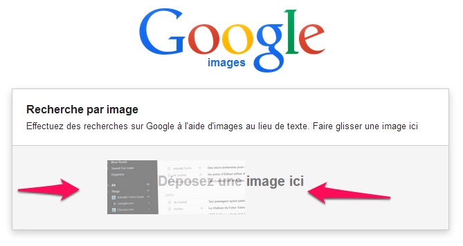 Recherche par image avec glisser déposer