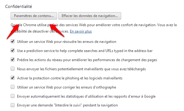 Trouver les option de confidentialité dans Google Chrome