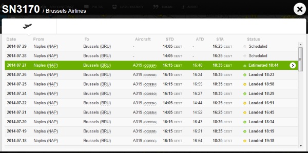 Liste des vols sur Flightradar24