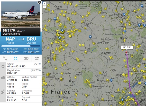 Flightradar24 localisation d'un avion