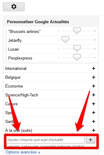 Google News - Ajouter une Sujet