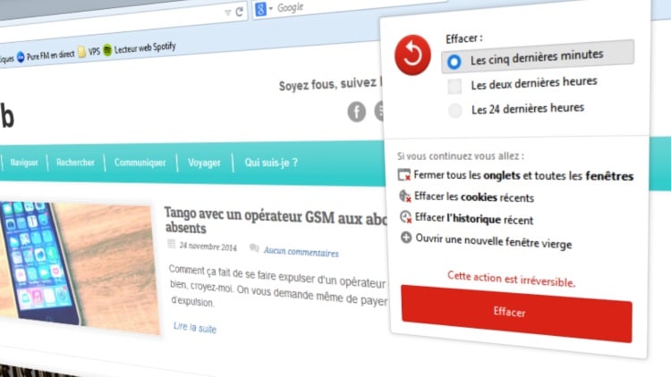 Firefox éfface vos traces récentes ou plus anciennes