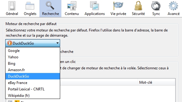 Choisir DuckDuckGo comme moteur de recherche par défaut dans Firefox