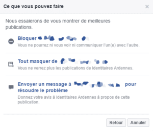 Je n'aime pas cette publication Facebook