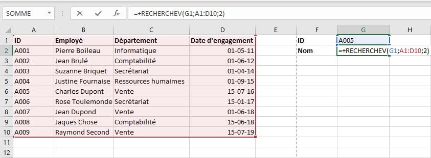 La fonction RECHERCHEV dans Excel