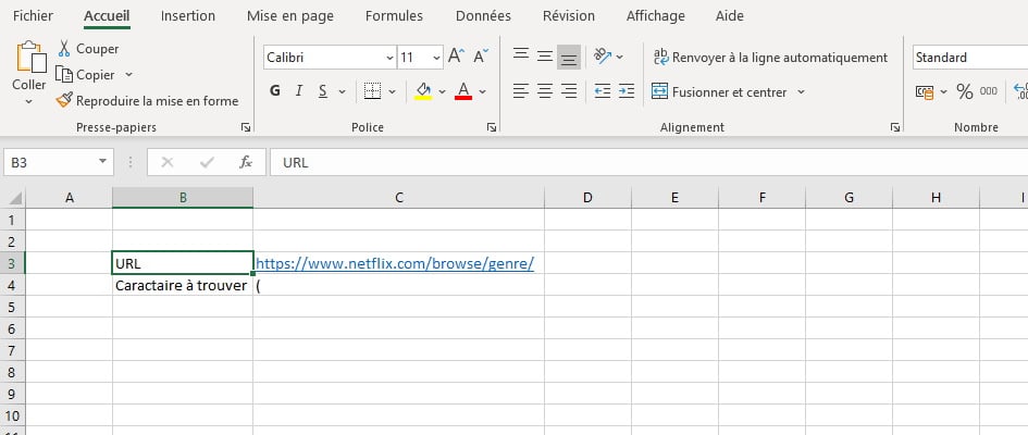 Ongle de configuration du fichier excel