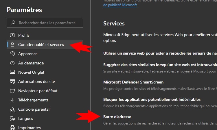 Modification des moteurs de recherche dans Edge