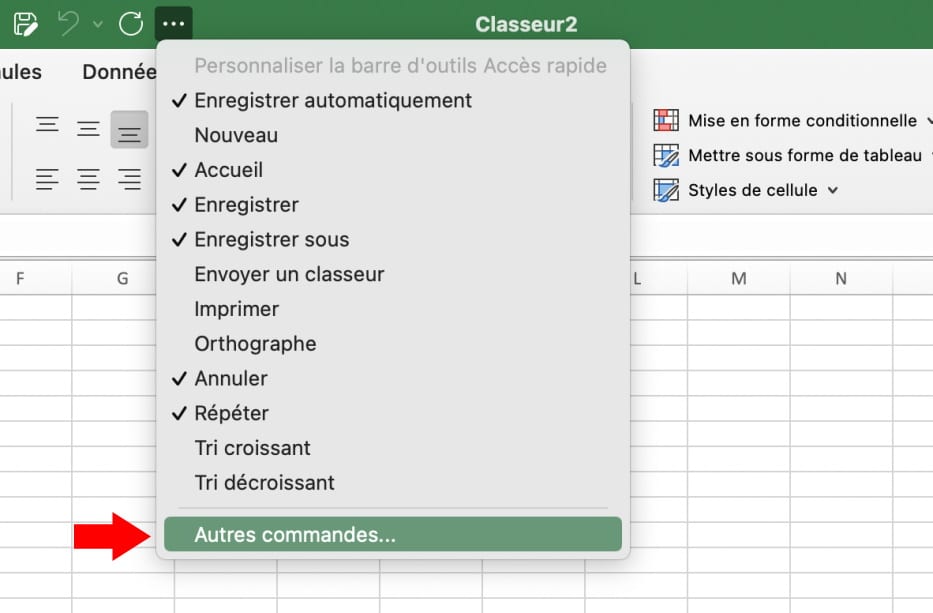 Personnaliser le ruban dans Excel pour Mac